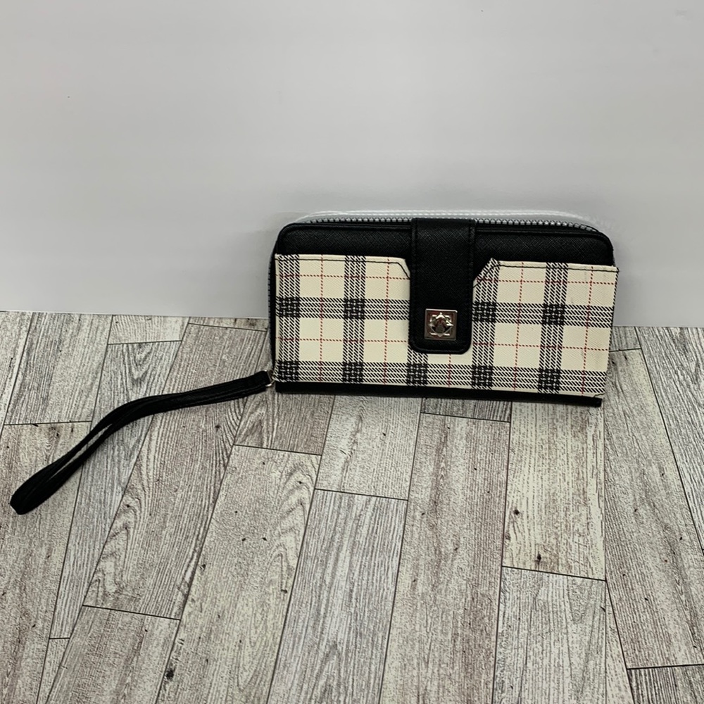 Black, white and red phone wallet